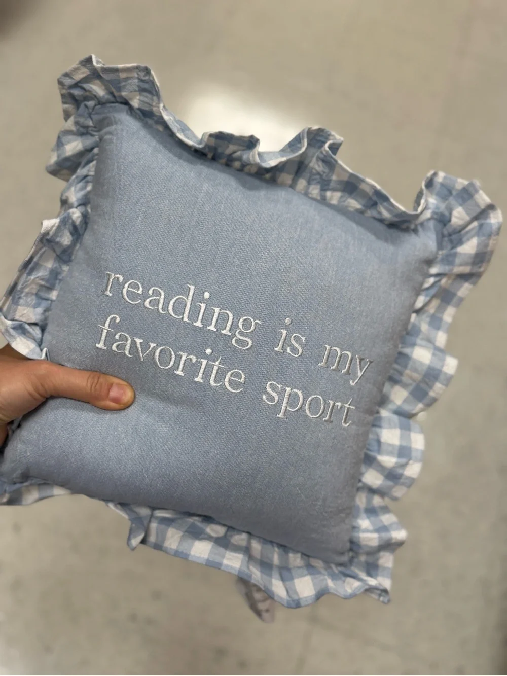 Reading Is My Favorite Sporty Ruffled Decorative Pillow - Blue